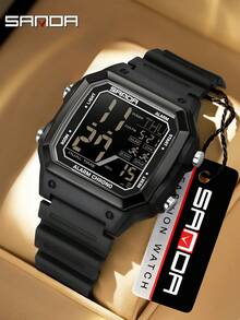 SANDA 6380 Men's Digital Sports Watch, Rubber & Steel Strap, Multifunction Outdoor Alarm Chrono Waterproof LED Dual Time Wristwatch - One Size Fits All - View 20