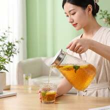 High Borosilicate Glass Cold Water Pitcher, Large Capacity Household Juice Pitcher With Lid, High Temperature Resistant Striped Water Pitcher, 1800ML/2200ML/1650ML/1300ML, Kitchen Transparent Water Pitcher With Stainless Steel Lid. - Rice Grain Pattern Water Bottle (1800ML) - View 2