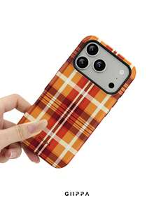 GIIPPA 1pc Autumn Color Palette Brown & Orange Plaid Pattern Design, Phone 17 Pro Max Phone Case, Compatible With Phone 16 Pro Max, 15 Pro Max, 14 Pro Max, Korean Style High-End Fashionable & Fun Phone Case, Suitable For 11/12/13/14/15/16 Pro Max Plus, Elegant Design For Men & Women, Perfect Gift For Girlfriend On Christmas, Valentine's Day, Easter, Wedding Season And Birthday! - Multicolor - View 5