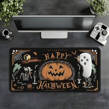 Vintage Halloween Oversized Mouse Pad, Black Background Pumpkin Skull Ghost Witch Print, Stitched Edge Soft Fabric Keyboard Desk Mat, Non-Slip Rubber Base, Gaming Office Desktop Decor Gift - View 12