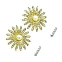 2pcs Daisy Shaped Metal Pull Handle, Pearl Rhinestone Drawer Handle Suitable For Storage Boxes, Makeup Boxes, Decorative Boxes, Cabinets, Drawers, Wardrobes, Includes Screws - Multicolor - View 6