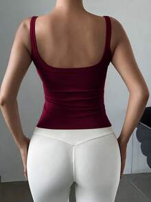 Spring/Summer Sexy Minimalist Hot Girl Solid Color Low Neck Fitted Daily Commute Date Sports Party Music Festival Women's Tank Top - Burgundy - View 5