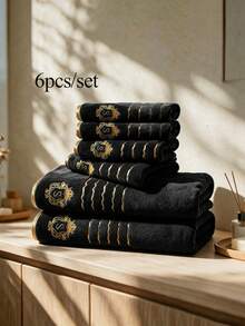 2/6pcs|Gold Embroidered Towel Set - Microfiber - Soft & Comfortable - Absorbent - Suitable For Bathroom, Home Decor, Travel, Beauty Salon, Gift - Multicolor - View 7