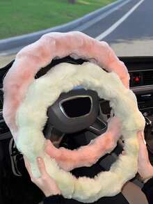 Women's 1PC Plush Steering Wheel Cover - Warm Wool Blend Winter/Autumn Car Accessory, Universal Fit Cozy Steering Wheel Wrap For Female Drivers - Multicolor - View 1