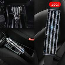 3PCS New Shiny Rhinestone Steering Wheel Cover 1pc + Rhinestone Shoulder Protector 1pc + Rhinestone Gear Shift Cover, 3 Pieces Set Combination, Comfortable Non-Slip Wear-Resistant, Universal Car Interior Accessories, Used For Car Decoration - Multicolor - View 1