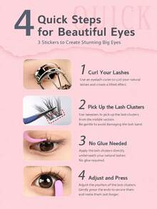 Self-Adhesive False Eyelashes - Clear Band, Natural Look, Fish-Scale Segmented False Eyelashes, C Curl Individual Clusters, Voluminous, Beginner-Friendly, Eyelash Clusters, Individual False Eyelashes, False Eyelashes - C - View 9