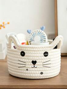 6pcs/1pc Multicolor Cat Face Pattern Storage Basket, Rope Woven Round Basket With Cat Ear Decor, Large Capacity Sundries Organizer Bin For Bedroom, Living Room, Bathroom, Home Daily Use All‑Season - Multicolor - View 18