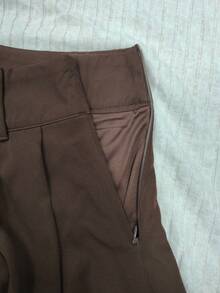 Mini Skirt With Built-In Shorts Lining, Zipper And Matching Belt, Elegant Autumn Skirt Suitable For Daily Wear, Office, Party And Holiday Occasions - Coffee Brown - View 6