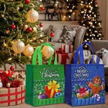 1/4/12PCS Christmas Snowman & Santa Claus Laminated Non-Woven Fabric Tote Bags, Shopping Gift Bags - Multicolor - View 8