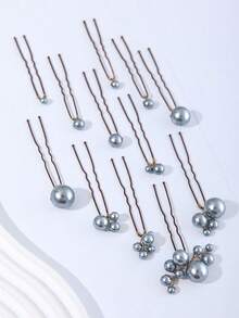 12pcs Faux Pearl Hair Clips & Pins, Versatile Design Suitable For Brides, Daily Wear & Wedding Events Valentine's Day Accessories - Blue - View 5
