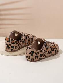 Girls' Leopard Print Suede Flat Shoes, Children's Comfortable Soft Sole Adjustable Buckle Non-Slip Casual Shoes, Suitable For Daily Wear And Outdoor Activities - Khaki - View 5