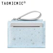 Women's Short Bi-Fold PU Leather Card Holder With Zipper Wrist Strap, Cute Glitter Print, Portable, Suitable For Daily Commute, Birthday Gift - Multicolor - View 12