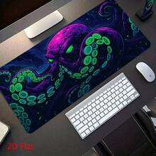 1pc Large Octopus Theme Mouse Pad Suitable For Programmers - Non-Slip Washable Rubber Base Thickened Desk Mat, Minimalist Office Computer Accessory With Octopus Tentacle Pattern, Desktop Decoration For Programming, 2D Flat Design - Purple Octopus - View 1