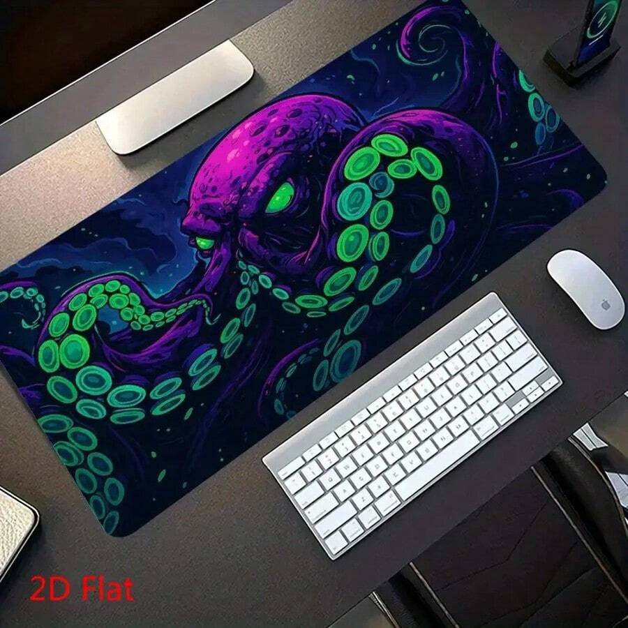 1pc Large Octopus Theme Mouse Pad Suitable For Programmers - Non-Slip Washable Rubber Base Thickened Desk Mat, Minimalist Office Computer Accessory With Octopus Tentacle Pattern, Desktop Decoration For Programming, 2D Flat Design - Purple Octopus - View 1