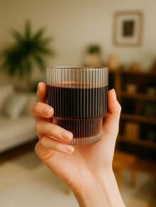 6-Piece Striped Glass Cup Set, Simple Straight-Sided Beverage Cup For Both Hot And Cold Drinks, Transparent Household Water Cup, Stylish Home Cup, Creative Coffee Cup, Juice Cup, Whiskey Cup, Multiple Sizes Available. - Clear Ribbed Glass - 200ml - View 5