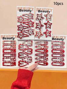 5/10/20/36pcs Red Leopard Print Star Plaid Hair Clips For Women, Flyaway Hair BB Clips, Forehead Side Bangs Hair Clips, New Year Hair Accessories, Daily Use - Multicolor - View 13