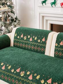 1pc Super Strong Atmosphere Christmas Chenille Material Non-Slip Sofa Cover, Pet Friendly Furniture Protector, Cozy Comfortable Home Decor Suitable For Most 1-4 Seater Sofa Cushions Armrests Backrest - Green - View 7