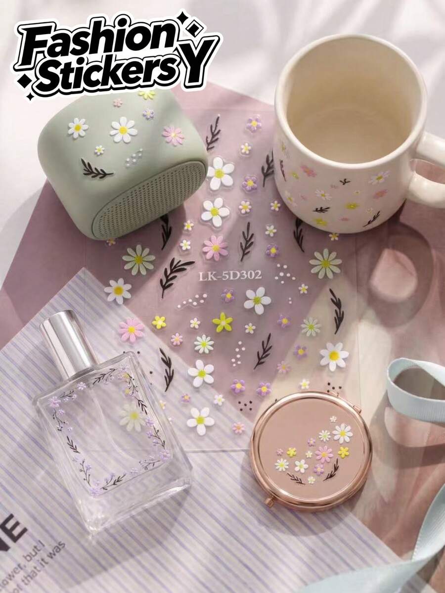 1pc Colorful Floral & Leaf Pattern Decorative Sticker, Natural Artistic Style, Strong Adhesive Backing, For Daily Item Shell Decoration, Atmosphere Decorative Sticker - Decorative Stickers - View 1