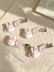 2pcs Ins Korean Style Cute Rabbit Button Seamless Hair Clips, Girly Cartoon Side Bangs Hair Accessories - Multicolor - View 1