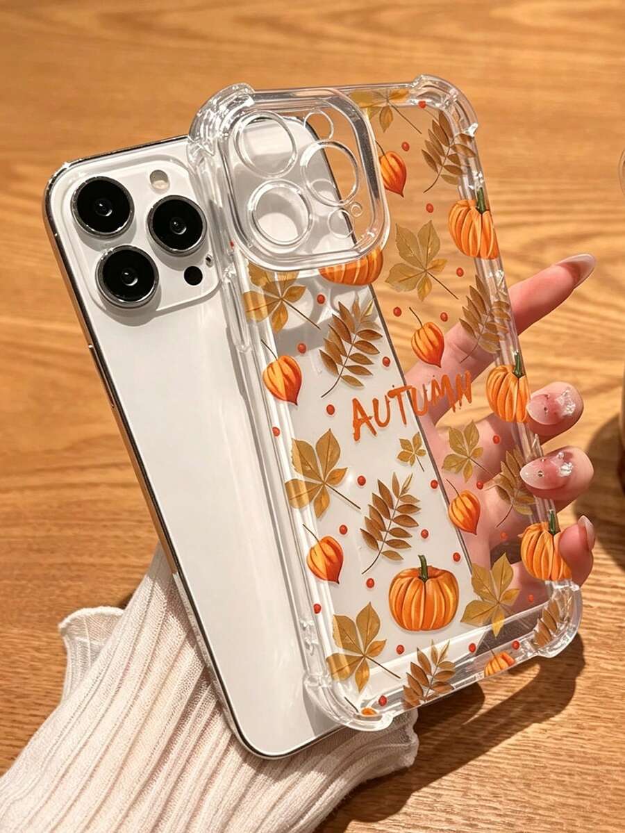 Phone Case - 1pc Autumn Pumpkin Halloween Print Design, Shockproof Transparent Frame Phone Case. Compatible With IPhone 18 Pro Max/17 Pro/17 Pro Max/16/16 Pro/16 Pro Max/15/15 Pro/15 Pro Max/14/14 Pro/14 Pro Max/13/13 Pro/13 Pro Max/12/12 Pro/12 Pro Max/11. Phone Case - Multicolor - View 1