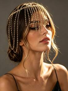 Fashionable Luxury Hollow Mesh Teardrop Pendant Head Chain, Glamorous Party Jewelry For Women ,Hair Accessories, Hair Jewelry, Head Pieces Jewelry, Hair Jewellery, Wedding, Festival Outfits, Rave Accessories, Bride To Be - Silver - View 5