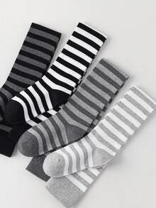 1/5 Pairs Women's Over-The-Knee Socks, Winter Warm Contrast Color Striped Slimming High-Top Slouch Socks, Suitable For Multiple Outfits, Party Wear, Christmas Wear - Multicolor - View 4