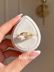 MADEONE 1件 6*9mm 迷人扭轉設計半套水滴戒指，適合現代疊戴、休閒時尚與時尚點綴 - 6*9扭臂半鑲 - 查看 2