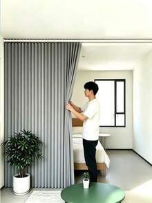 Thickened Folding Curtain, Easy Installation, Suitable For Door Curtain, Shower Curtain, Balcony Curtain, Space-Saving When Expanded Or Retracted - Grey - View 8