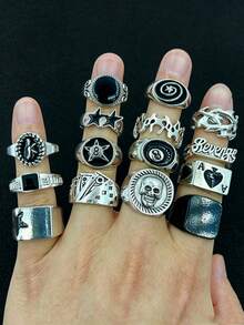 Personalized Men's Ring Set Gothic Style Multi-Piece Unisex Finger Rings Party Holiday Daily Wear Finger Accessories Fashion Jewelry Gift Unisex - 15-piece Punk Ring Set - View 7