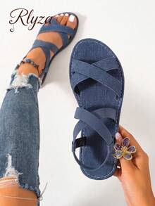Women's Minimalist Ankle Strap Flat Sandals - Royal Blue - View 1