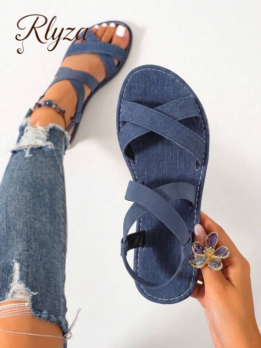 Women's Minimalist Ankle Strap Flat Sandals - Royal Blue - View 1