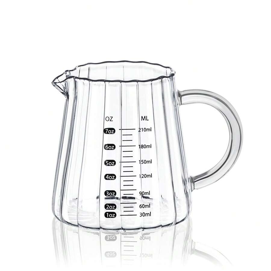 210 Ml / 7 Oz Glass Measuring Cup With Handle, Small Milk Pitcher, Clear Glass Pitcher For Coffee Preparation, Barista Accessories For Home And Kitchen - Transparent - View 1