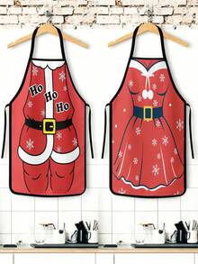 2pcs Christmas Apron, Fun Apron, Suitable For Cooking In The Kitchen, For Festivals And Parties. It's Also A Great Gift To Give To Friends. - Multicolor - View 2