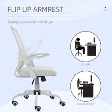 Mesh Office Chair, Computer Desk Chair With Flip-Up Armrests, Lumbar Back Support And Swivel Wheels, Black On-Site - White + Polyester - View 7