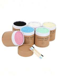 1 Box Of Bamboo Double-Ended Cleaning Swabs, 200pcs Disposable Cleaning Swabs, Suitable For Nail Art And Makeup, Face Towel, Cotton Buds, Makeup Wipes - Multicolor - View 2