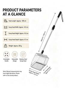 1pc Stainless Steel Mesh Cat Litter Scoop With Extendable Detachable Handle, Adjustable Length Kitty Litter Shovel, Easy Clean Pet Waste Removal Tool For Indoor Cats - Multicolor - View 7