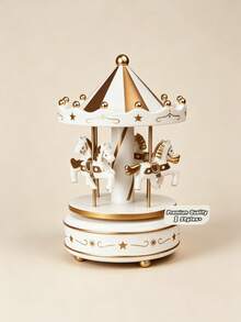 2D Acrylic Rotating Carousel Box, Clockwork Mechanism, Cake Shape, Gift - White 1pc - View 1
