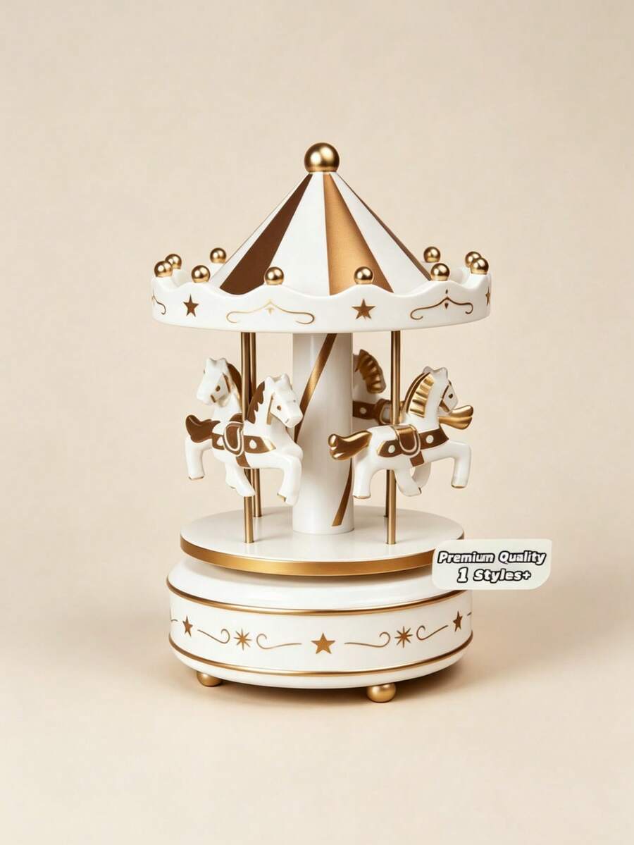 2D Acrylic Rotating Carousel Box, Clockwork Mechanism, Cake Shape, Gift - White 1pc - View 1