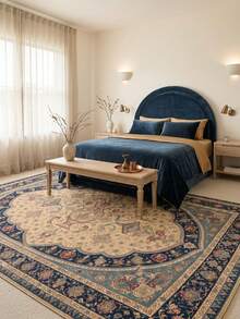 1 Buah Karpet Persia Timur Tengah Tradisional Motif Vas Biru & Merah Tua, Karpet Persegi Panjang Gaya Eksotis Klasik dari Bahan Kasmir Imitasi dengan Totem Vas di Tengah dan Detail Pinggiran Bergelombang Berlapis-lapis, Dapat Dicuci dengan Mesin, Cocok untuk Ruang Tamu/Kamar Tidur/Dekorasi Klasik Musim Gugur & Musim Dingin, Dekorasi Rumah yang Estetis - MultiWarna - View 2