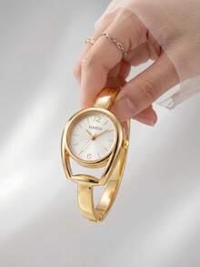 1pc Women's Minimalist Hollow Bracelet Quartz Watch, Casual Versatile Simple Watch Suitable For Daily Commute Matching - Gold - View 6