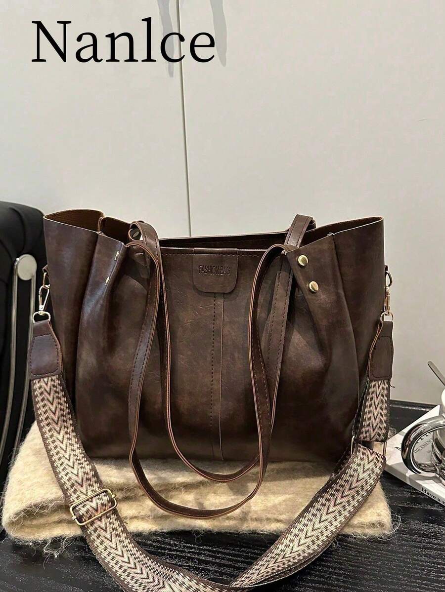 新款优雅拼接PU皮革手提包，可折叠大容量手提包，适合女性日常通勤、度假休闲，也是送给妈妈的绝佳礼物