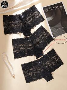3pcs Black Lace Trim Panties For Women, Sexy & Comfortable - Multicolor - View 10