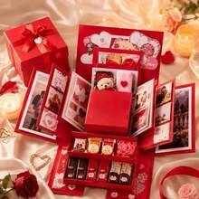 16pcs Red Happy Birthday Letter Explosion Gift Box Set Surprise Photo Gift Box Creative DIY Scrapbook Album Accessories Gift Packaging Box Couple Gift/Birthday Party Gift Box - C-Red - View 5