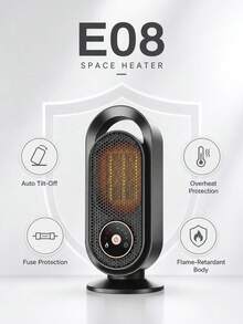 Pemanas Ruangan Keramik PTC Portabel Elektrik untuk Meja, Pemanas Cepat, Sudut Lebar 60° Udara Hangat, Kontrol Sentuh, Timer 1-8 Jam, Suhu Konstan Cerdas, Pemanas Kecil, Cocok untuk Rumah, Kantor, Kamar Tidur - Hitam - View 8