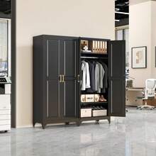Metal Wardrobe Cabinet, Freestanding Clothes Storage Armoire With Hanging Rod And Doors, Modern Organizer Cupboard For Bedroom Laundry Room Living Space, Black Finish, One Piece - Black - View 5