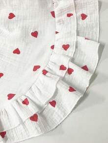 Soft Comfortable Ruffle Heart Print Valentine's Day Bandeau Top, Shorts, Jacket 3 Pieces Set - Red and White - View 12
