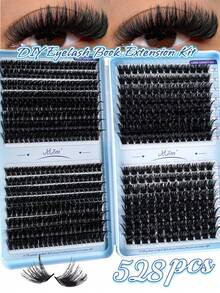 MEM 640/528-Piece Eyelash Extension Kit – DIY Set Featuring Individual Lashes, D-Curl Lashes, And Lash Clusters. Includes Lash Glue, Remover, And Tweezers; High-Volume, Fluffy, Segmented False Lashes Suitable For Beginners. - Black - View 11