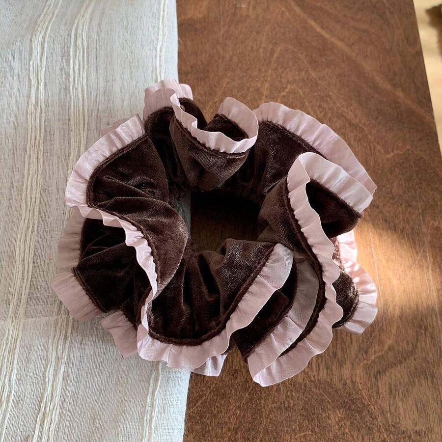 1pc French Style Autumn/Winter Velvet Lace Scrunchie, Elegant Fashionable Hair Tie For Women, Versatile Hair Accessory - Multicolor - View 1