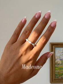 MADEONE 1pc Small Oval Stackable Ring, Women's Jewelry, Basic Single Ring, Suitable As Birthday Party Gift For Girls - Oval - View 2