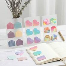 90 High-Quality Transparent Sticky Notes With Gradient Semicircles, Gradient Hearts, And Geometric House Patterns; PET Material Index Labels; Cute Pastel Bookmarks; Suitable For Book Annotations, Planners, And Office Supplies. - Style a - View 3